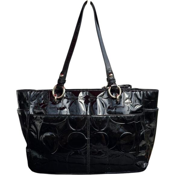 Coach East West Embossed Gallery Tote Black Patent‎ Leather w/ Scarf F17723 - Picture 3 of 16